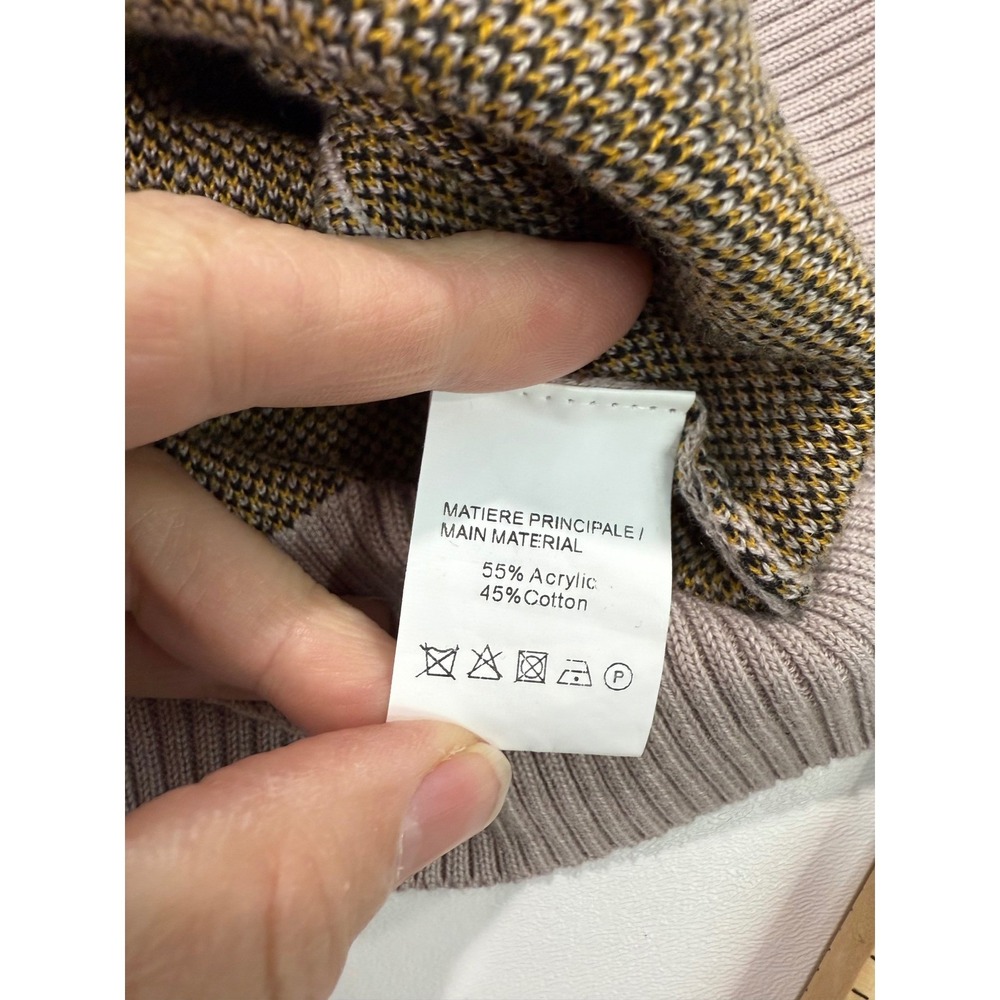 Leopard Print Crew Neck Long Sleeve Sweater Top Beige Yellow Black Size Medium - Picture 7 of 10